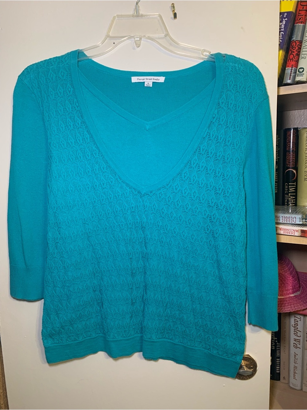 Mercer Street Studio Teal V-Neck Knit Sweater